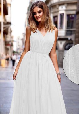 Biała tiulowa sukienka ślubna z brokatem agnes emo