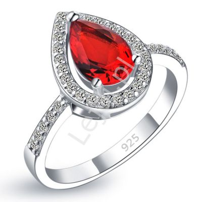 Srebrny pierścionek damski z czerwonym oczkiem, 925