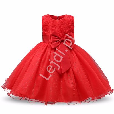 Czerwona tiulowa sukienka dla dziewczynki z różami