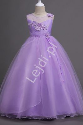 Tiulowa długa sukienka dla dziewczynki w fioletowym kolorze 708