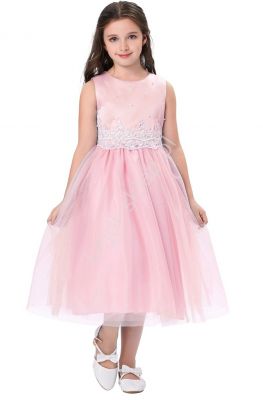 Jasnoróżowa sukienka z perełkami dla dziewczynki