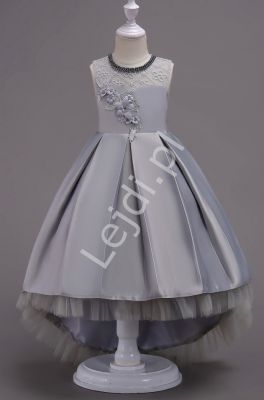 Suknia dla dziewczynki z trenem w kolorze szarym, dla dziewczynek na wesele 580