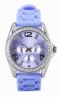 Zegarek zdobiony kryształkami svarowskiego, jasny pastelowy fiolet