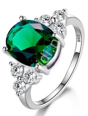 Srebrny pierścionek 925 z zielonym oczkiem cyrkonią aaa+