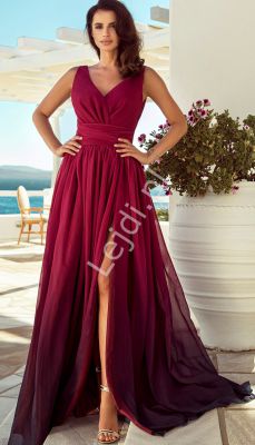 Długa suknia cieniowana w odcieniach amarant, kopertowa rozmiary od 34 do 52, m417
