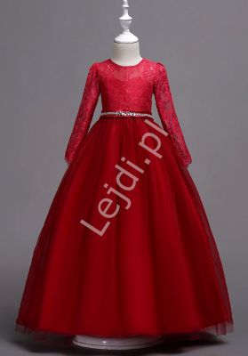 Długa suknia dziecięca w kolorze czerwonego wina 023