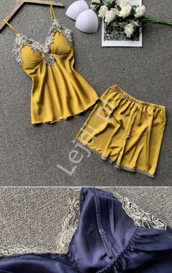Satynowa piżama damska złota 162