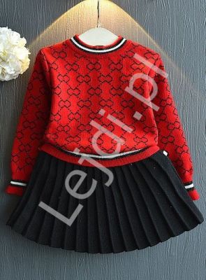Komplet dla dziewczynki czerwony sweterek + plisowana spódniczka 033