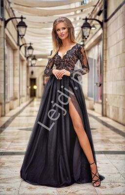 Tiulowa suknia wieczorowa czarna adel emo