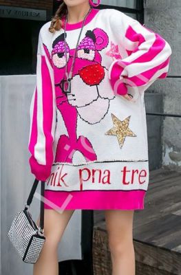 Dzianinowa tunika z różową panterą  premium luxury