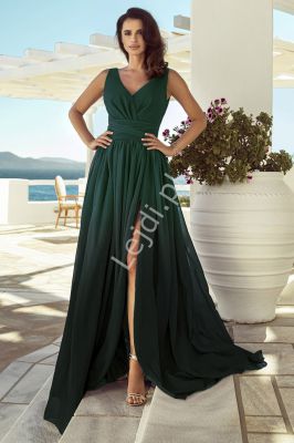 Długa suknia cieniowana w odcieniach ciemnej butelkowej zieleni, kopertowa rozmiary od 34 do 52, m41