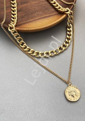 Naszyjnik  łańcuch ze złotą monetą