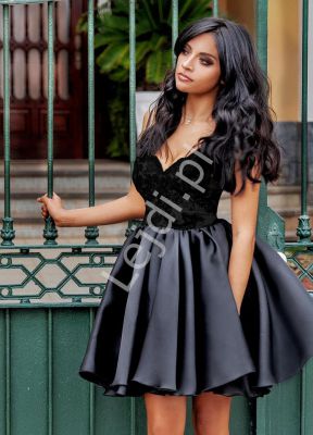 Koronkowa sukienka z organzową spódnicą emo francesca, czarna