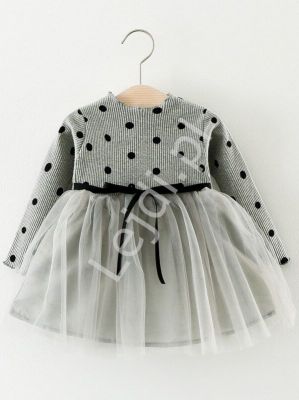 Sukienka z tiulową spódnicą szara 032